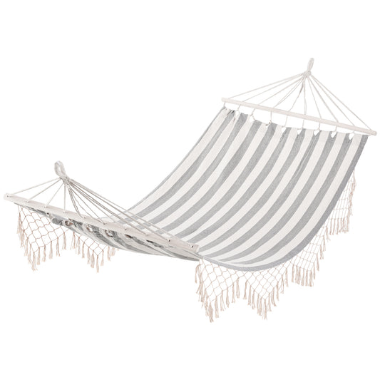 Outsunny Hamaca De Jardín Con Travesaños De Madera Carga 120 Kg Gris Y Crema_0