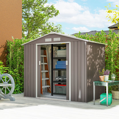 Outsunny Caseta De Jardín 213x130x185 Cm Con 2 Puertas Correderas Y 4 Ventanas_3