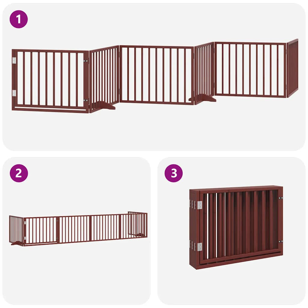Vidaxl Puerta De Perros Plegable 6 Paneles Madera Álamo Marrón 480 Cm_3