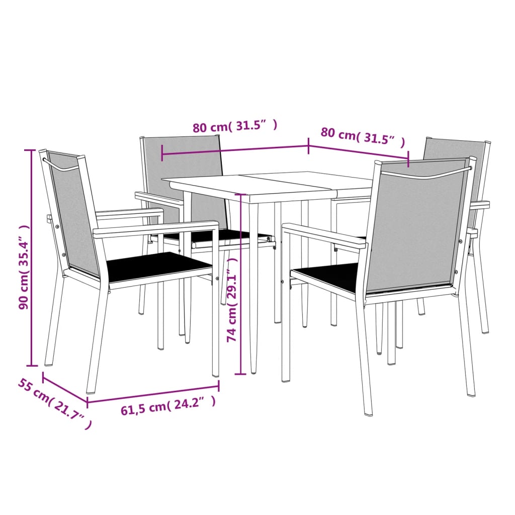 Juego De Comedor Para Jardín 5 Piezas Acero Y Textilene Negro / Vetonek_4