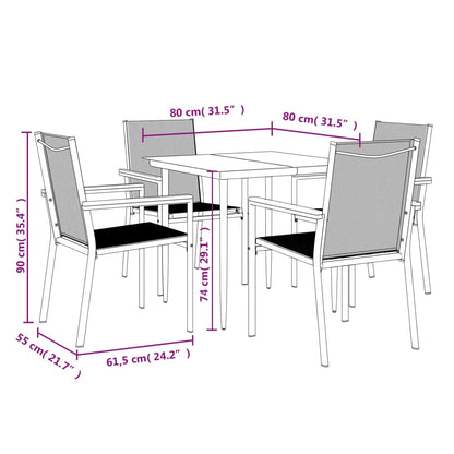 Juego De Comedor Para Jardín 5 Piezas Acero Y Textilene Negro / Vetonek_4