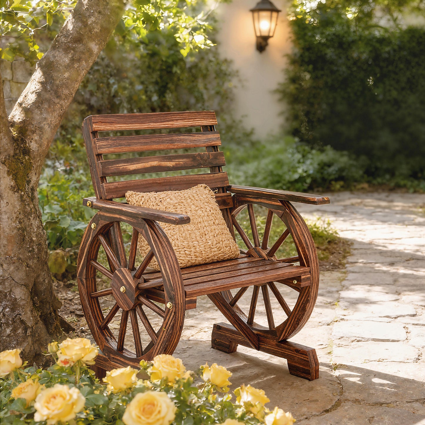 Outsunny Silla De Jardín Exterior De Madera Diseño Rueda Carreta Carbonizado_4