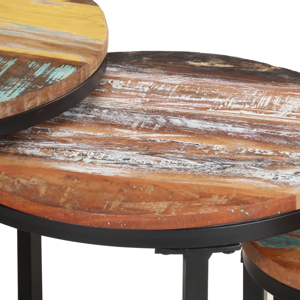 Mesitas Auxiliares 3 Piezas Madera Maciza Reciclada_4