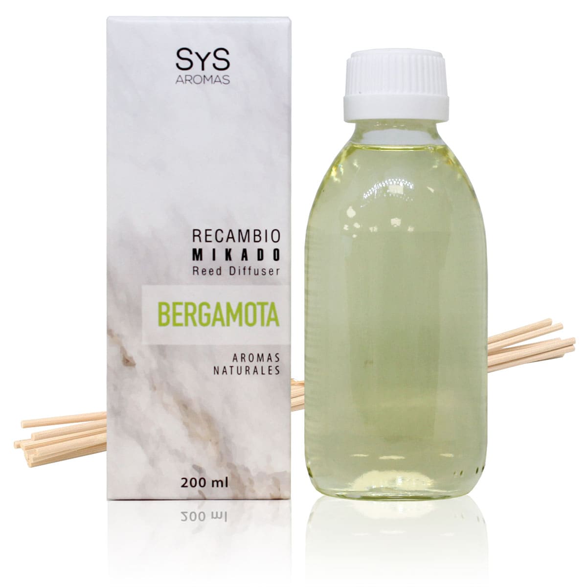 Recambio Mikado Bergamota Mármol SYS Aromas 200 ml | Con Palos | Aroma Cítrico y Floral | Equilibrante_0