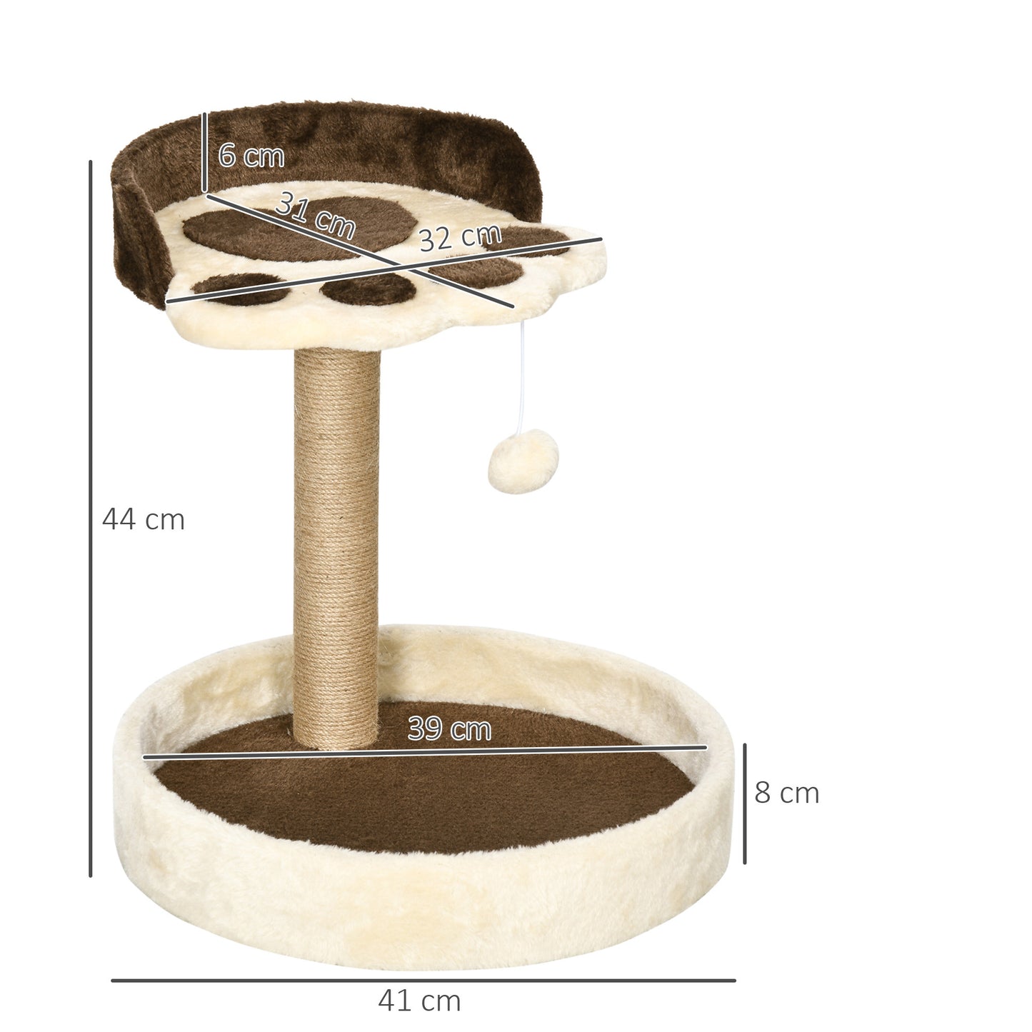 Pawhut Árbol Rascador Para Gatos Altura 44 Cm Con 2 Camas Poste De Yute Marrón_2