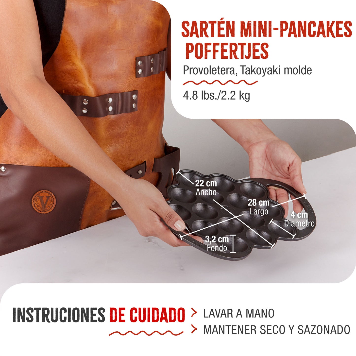 Victoria Sartén Hierro Fundido Curado Mini Pancakes, Poffertjes, Provoletera, Apta Inducción, Barbacoa, 36.225, Negro_4
