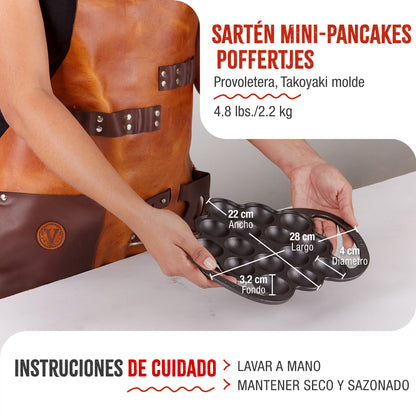 Victoria Sartén Hierro Fundido Curado Mini Pancakes, Poffertjes, Provoletera, Apta Inducción, Barbacoa, 36.225, Negro_4