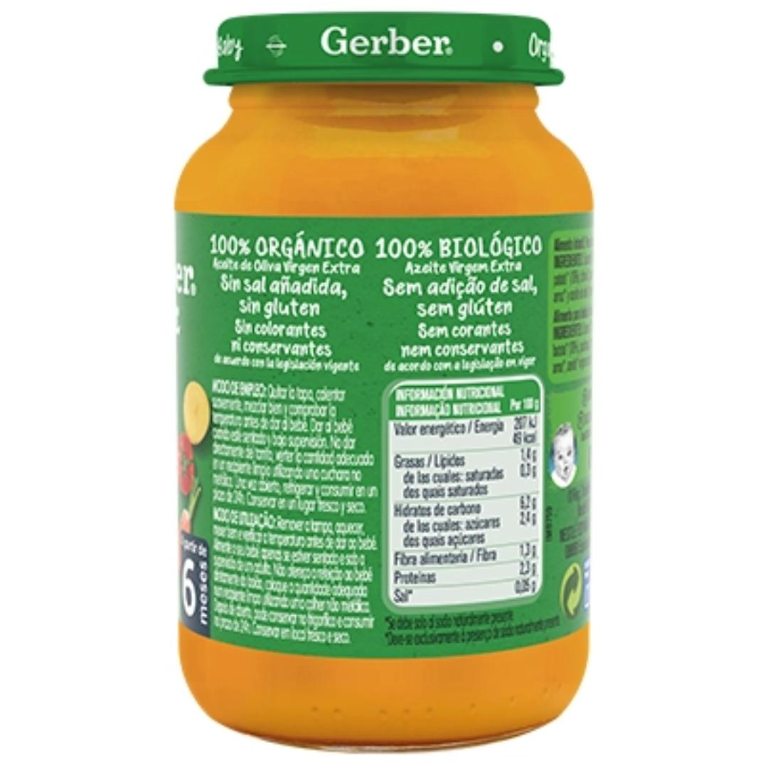Tarrito de puré ecológico para bebés con Zanahoria, Tomate y Pavo Gerber 190 g