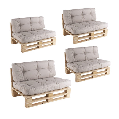 Pack 4 Sofás Para Palets + 4 Cojín De Asiento 80x120x16 Cm + 4 Cojín Respaldo 42x120x16 Cm, Olefin Color Crudo, Repelente Al Agua_0