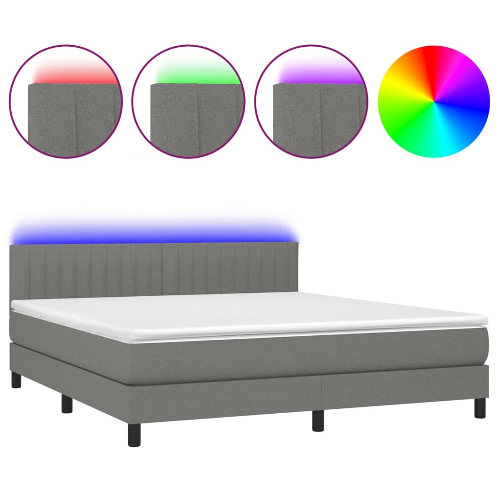 Cama Box Spring Colchón Y Luces Led Tela Gris Oscuro 180x200 Cm / Vetonek_0