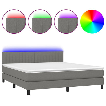 Cama Box Spring Colchón Y Luces Led Tela Gris Oscuro 180x200 Cm / Vetonek_0