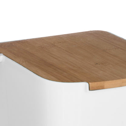 Papelera Baño Tapa Bambú Baltik 5l Blanco