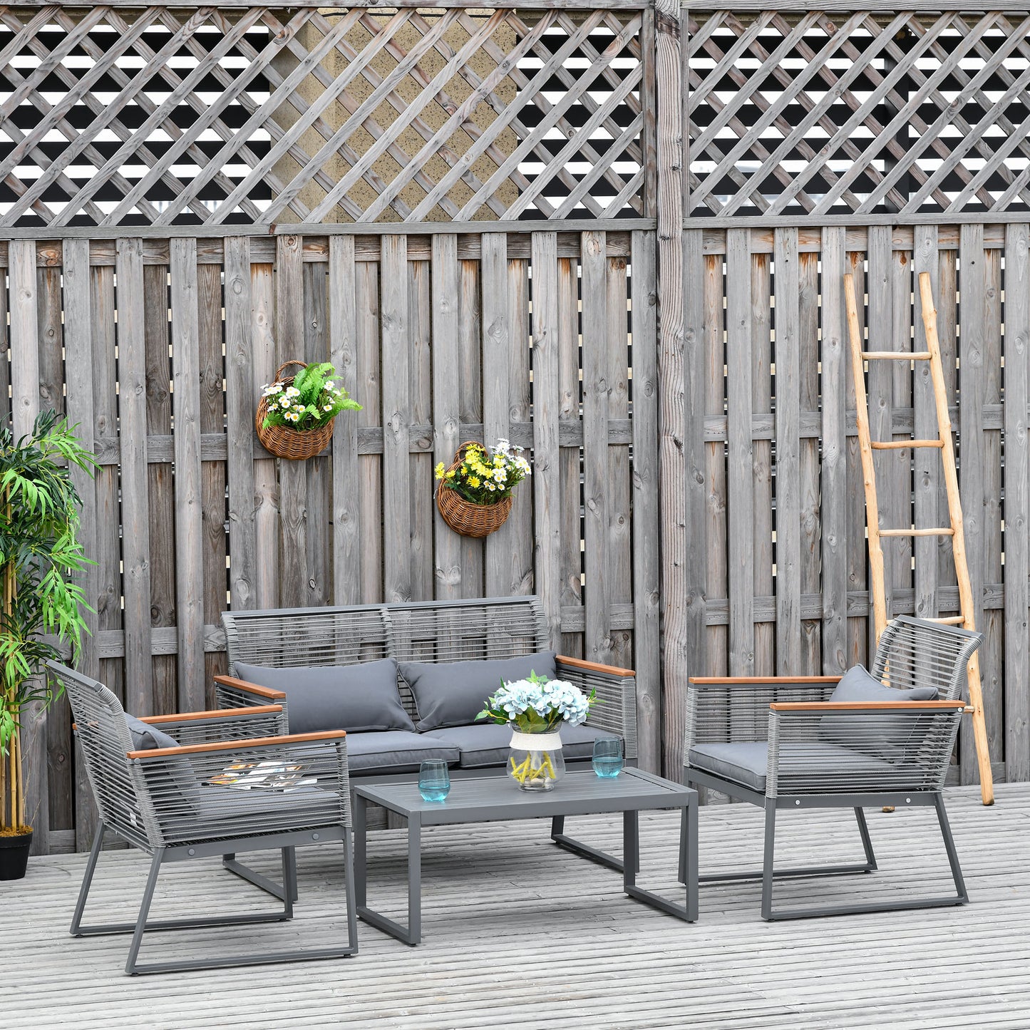 Outsunny Conjunto De Muebles De Jardín De 4 Piezas Ratán Con Mesa De Café_1