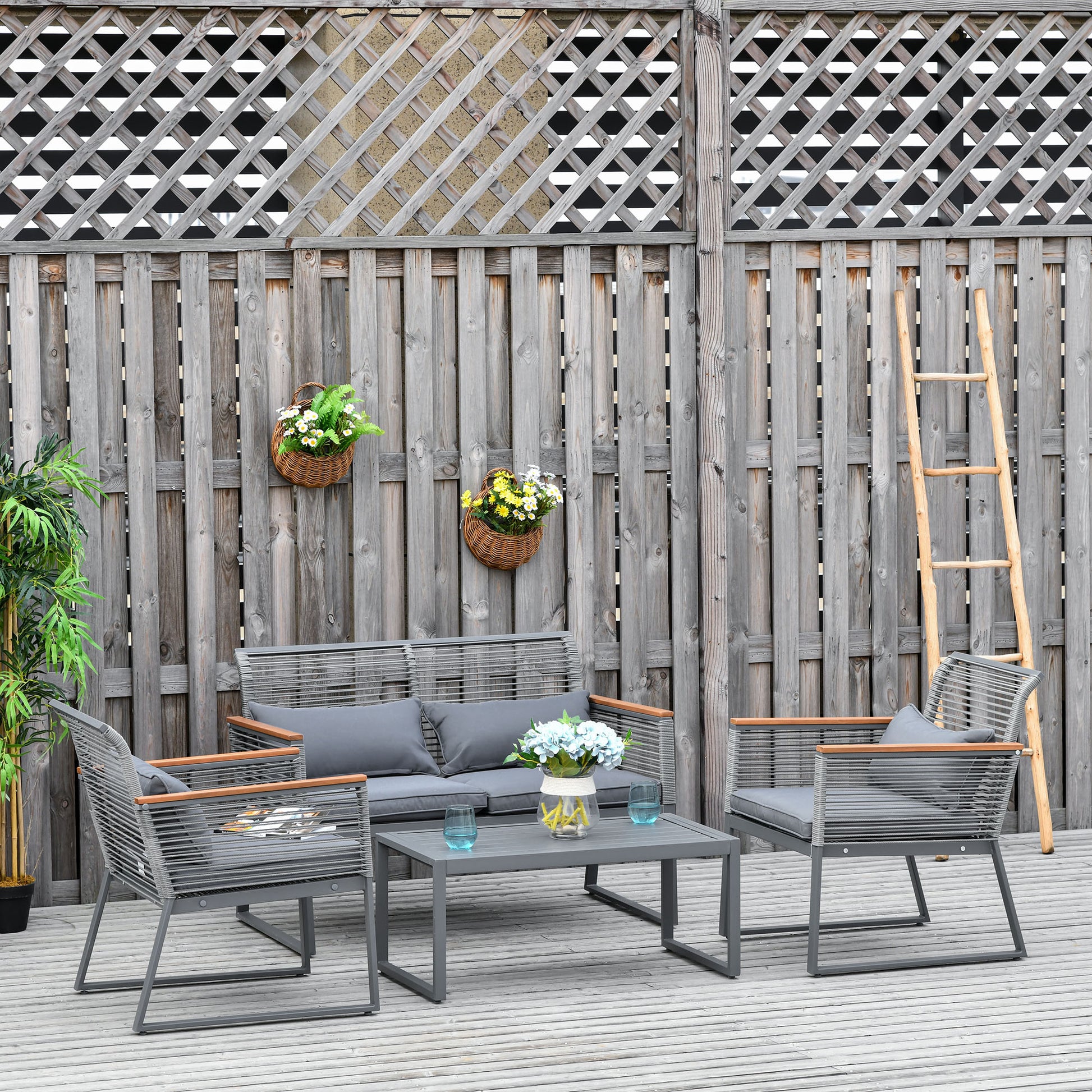 Outsunny Conjunto De Muebles De Jardín De 4 Piezas Ratán Con Mesa De Café_1