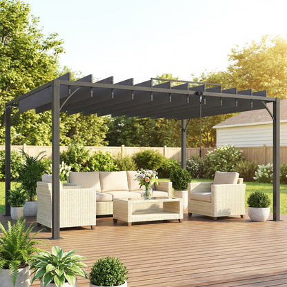 Outsunny Pérgola De Jardín 3x4 M Con Techo De Lamas Orientables Upf50+ Gris_1