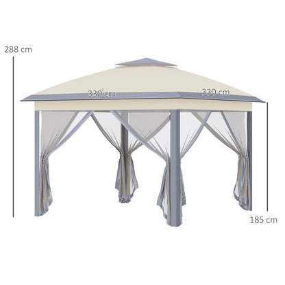Outsunny Carpa Plegable 3,3x3,3 M Con Altura Ajustable Doble Techo Anti-uv Beige_2