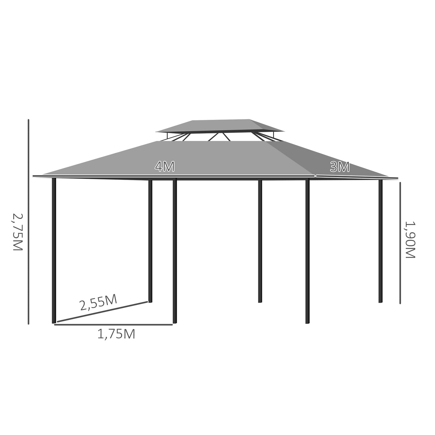 Outsunny Cenador Para Jardín 3x4 M Con Doble Techo Paredes Laterales Gris Oscuro_2