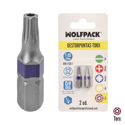 Puntas Destornillador Torx 25 Inviolable (2 Piezas). Acero S2 Al Cromo Vanadio. Puntas Hexagonales, Destorpuntas,_0
