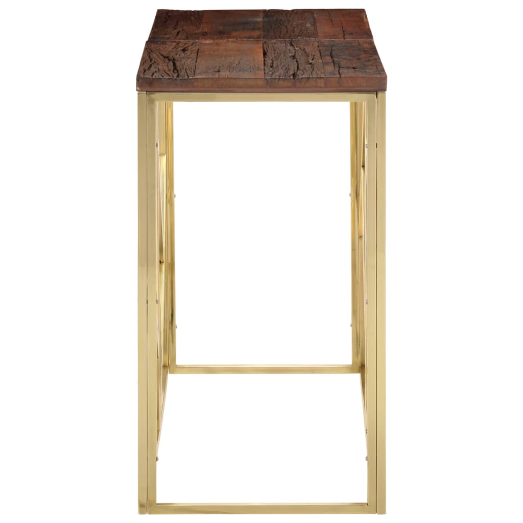 Mesa Consola Acero Inoxidable Madera Maciza Traviesa Dorado_1