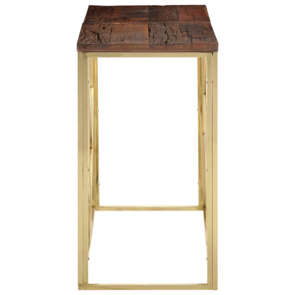Mesa Consola Acero Inoxidable Madera Maciza Traviesa Dorado_1