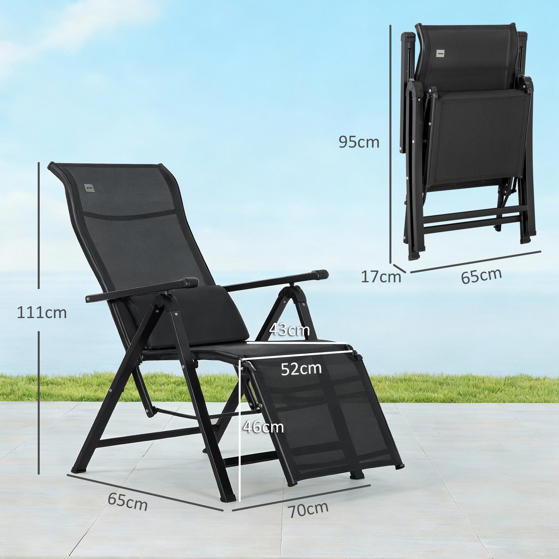 Outsunny Tumbona Plegable Con Respaldo Ajustable En 9 Posiciones Cojín Negro_2