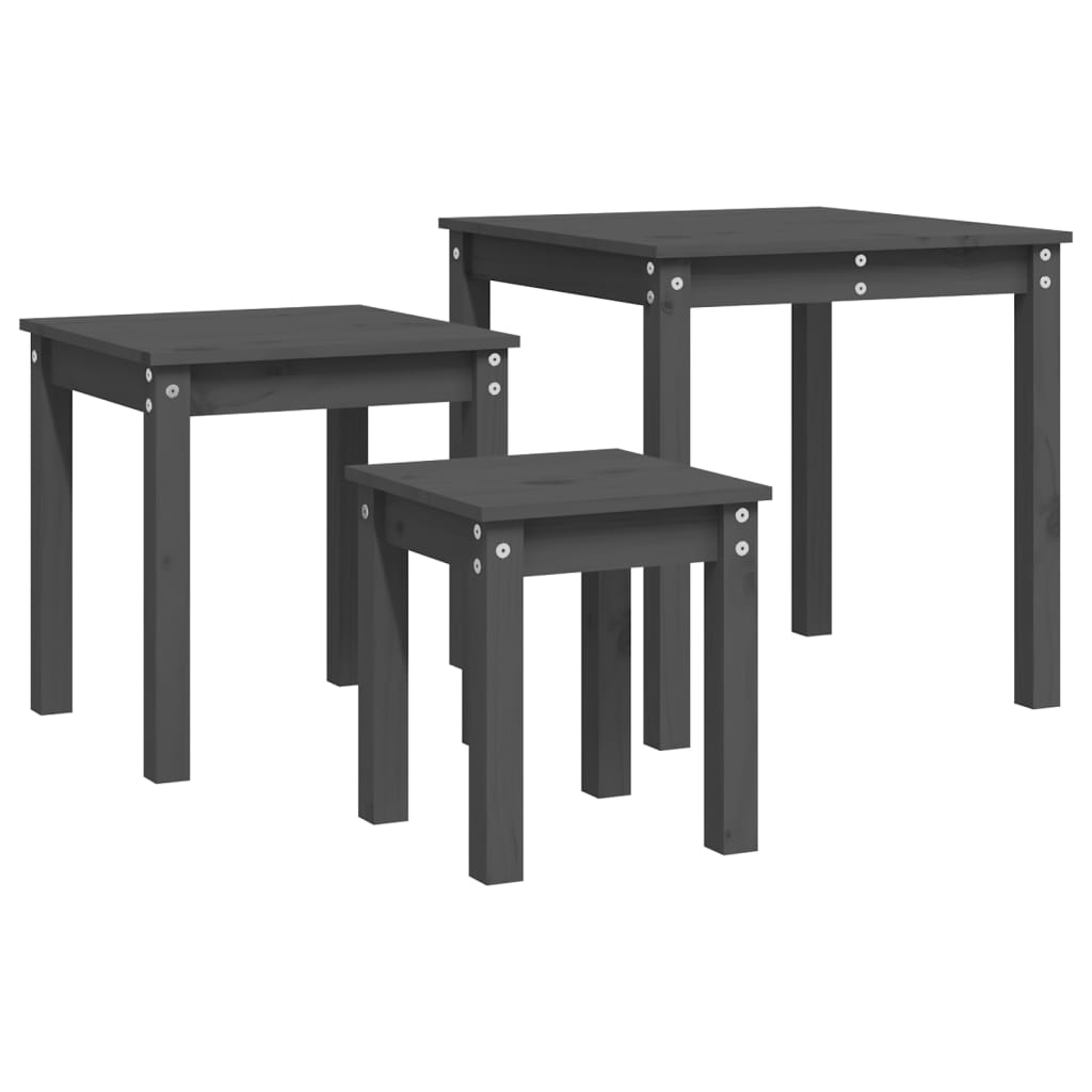 Mesas Apilables 3 Piezas Madera Maciza De Pino Gris_4
