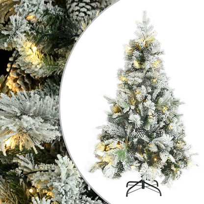 Vidaxl Árbol De Navidad Con Nieve, Luces Led Y Piñas Pvc Y Pe 120 Cm_0