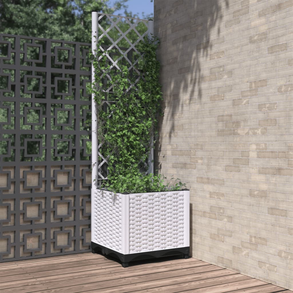 Jardinera Con Enrejado Pp Blanco 40x40x136 Cm_1