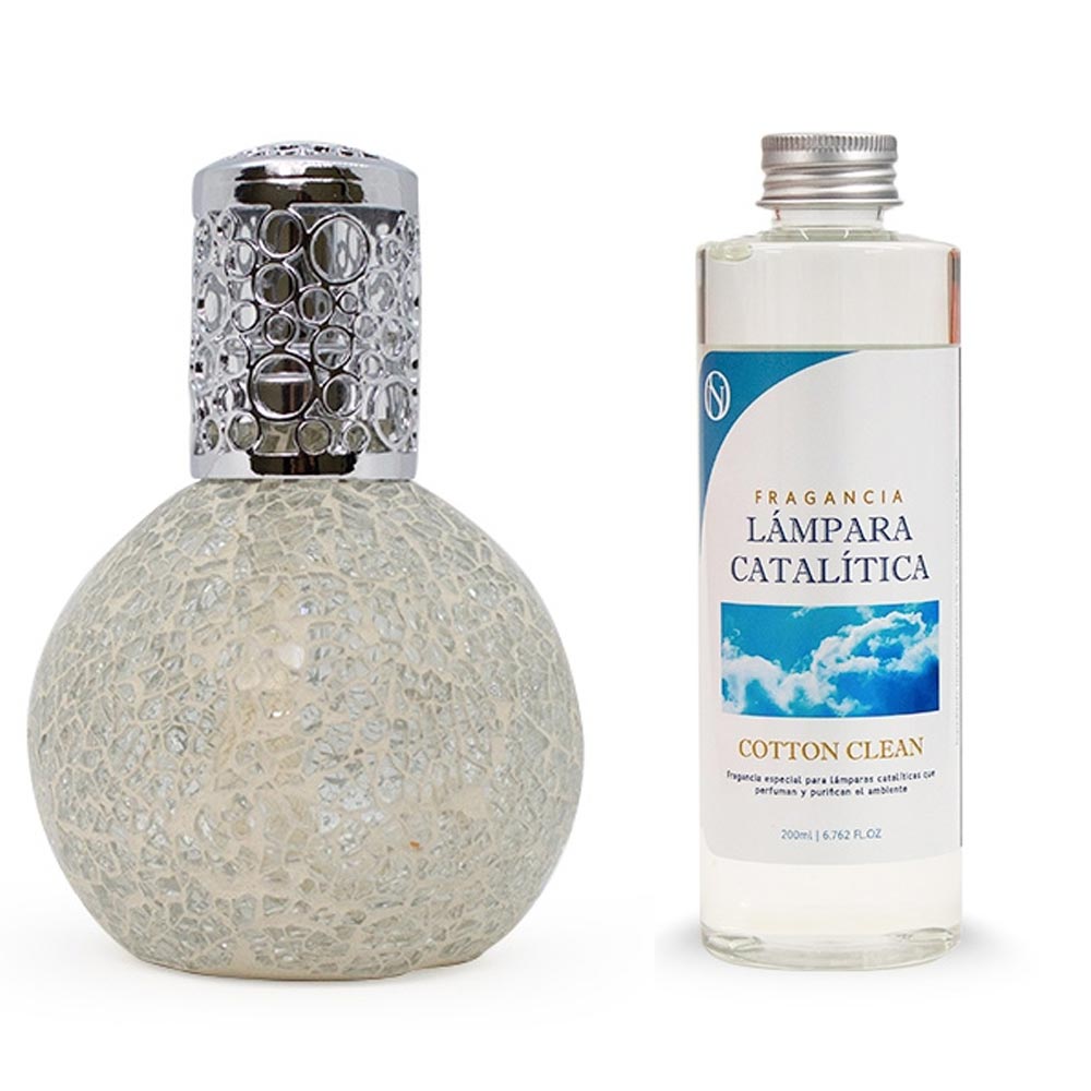 Lámpara Catalítica Mosaico Blanco + Fragancia Cotton Clean 200 Ml - Elimina Malos Olores, Impurezas Y Perfuma_0