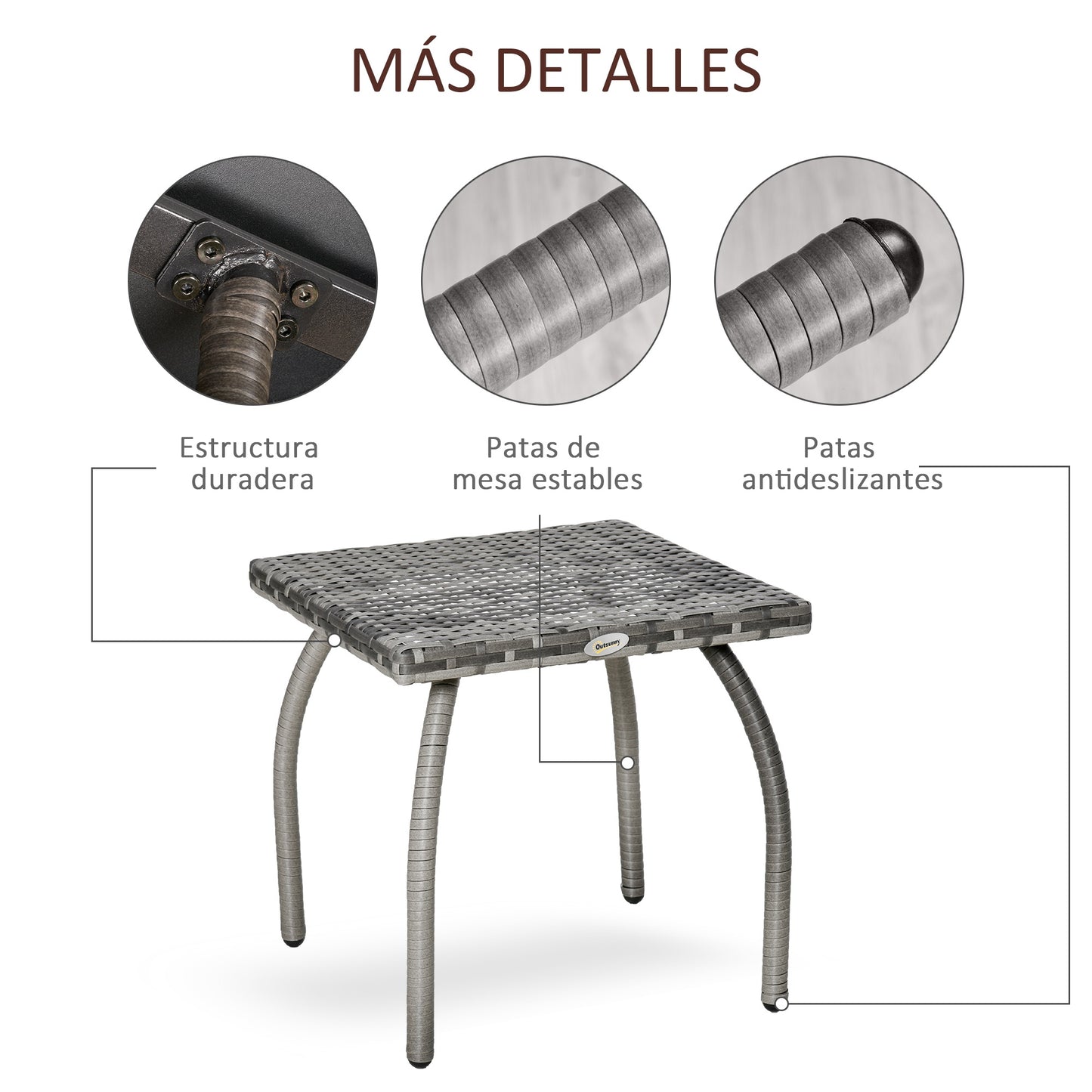 Outsunny Mesa De Jardín De Ratán Con Patas De Metal 45x45x44 Cm Gris_5