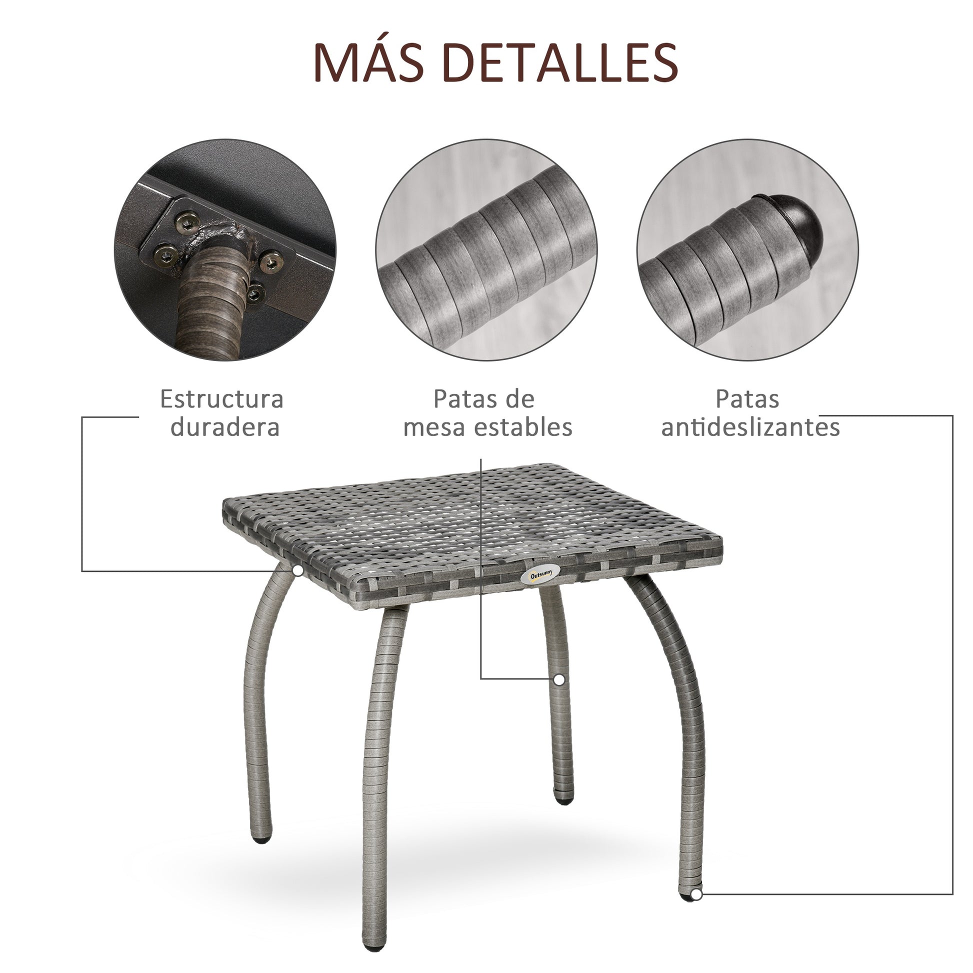 Outsunny Mesa De Jardín De Ratán Con Patas De Metal 45x45x44 Cm Gris_5