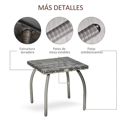 Outsunny Mesa De Jardín De Ratán Con Patas De Metal 45x45x44 Cm Gris_5