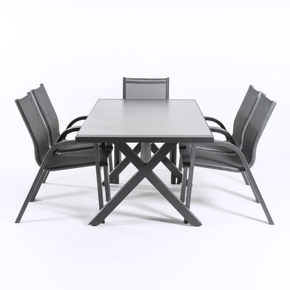 Conjunto Para Jardín De Mesa De 180cm X 90 Cm Y 6 Sillones Apilables De Color Gris_3