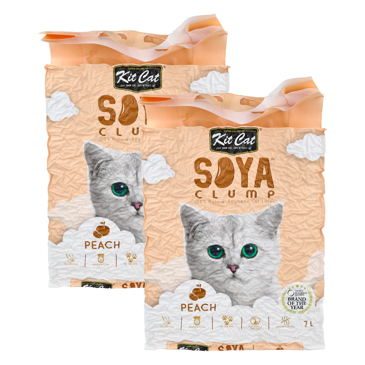 Pack 2x Kit Cat Arena Eco SoyaClump Pack Ahorro - Peach 7 L Arena para gatos