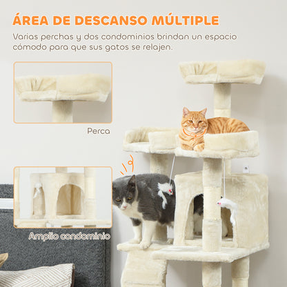 Pawhut Árbol Rascador Para Gatos 153 Cm Con 2 Cuevas 3 Camas 2 Rampas Crema_5