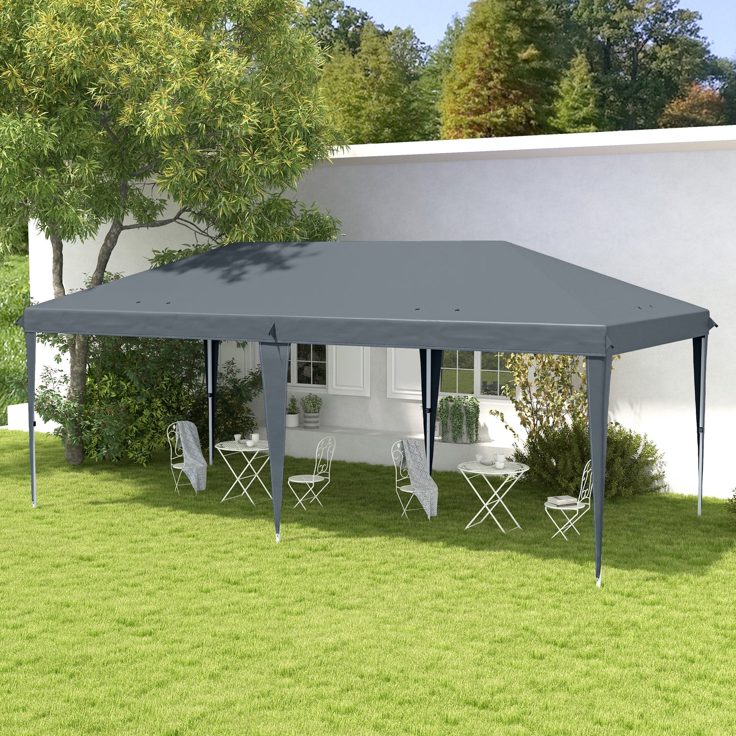 Outsunny Carpa Plegable 6x3 M Con Altura Ajustable Y Toldo Anti-uv Gris Claro_1