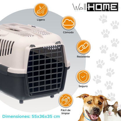 Well Home - Transportín De Mascotas Portátil Antracita, Ideal Para Perros Y Gatos 55x36x35cm
