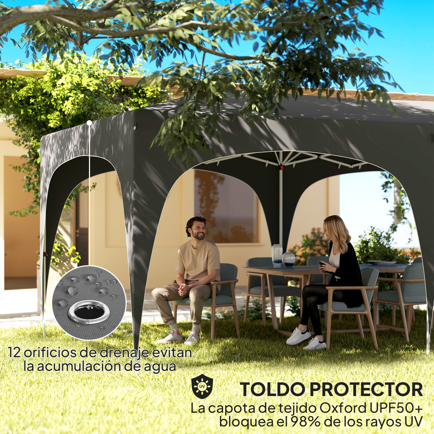 Outsunny Carpa Plegable Gazebo 6x3 M Con 6 Paredes Laterales Gris Oscuro_5
