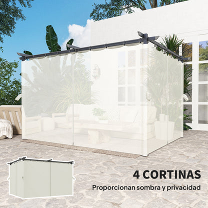 Outsunny Pérgola Con Techo Retráctil 4x3 M Paredes Laterales Anti-uv Crema_4