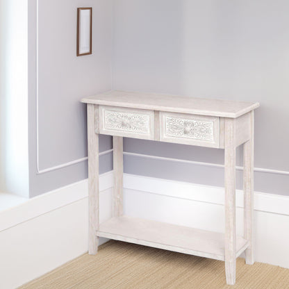 Wellhome Consola 2 Cajones Madera Blanca Naturaleza_3