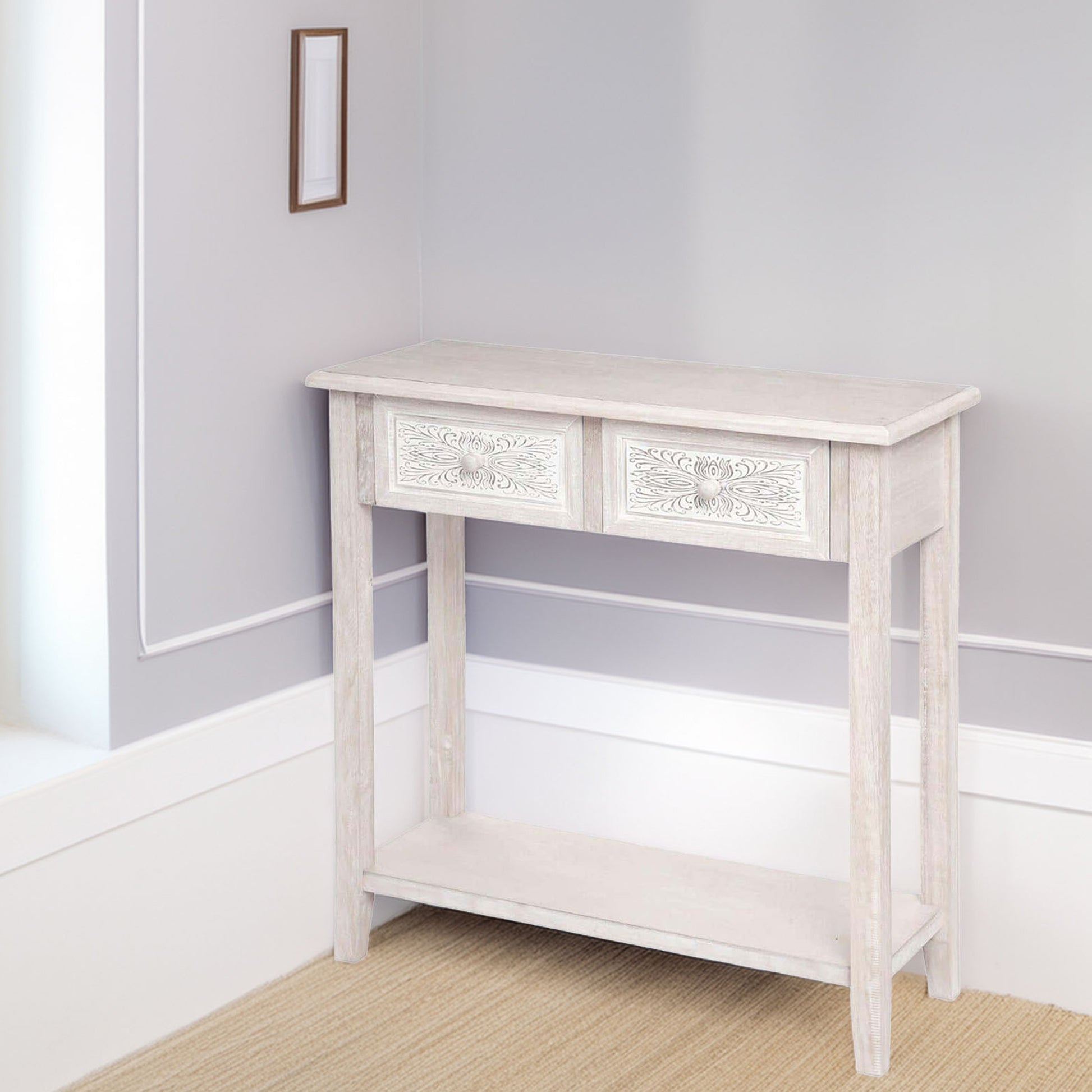 Wellhome Consola 2 Cajones Madera Blanca Naturaleza