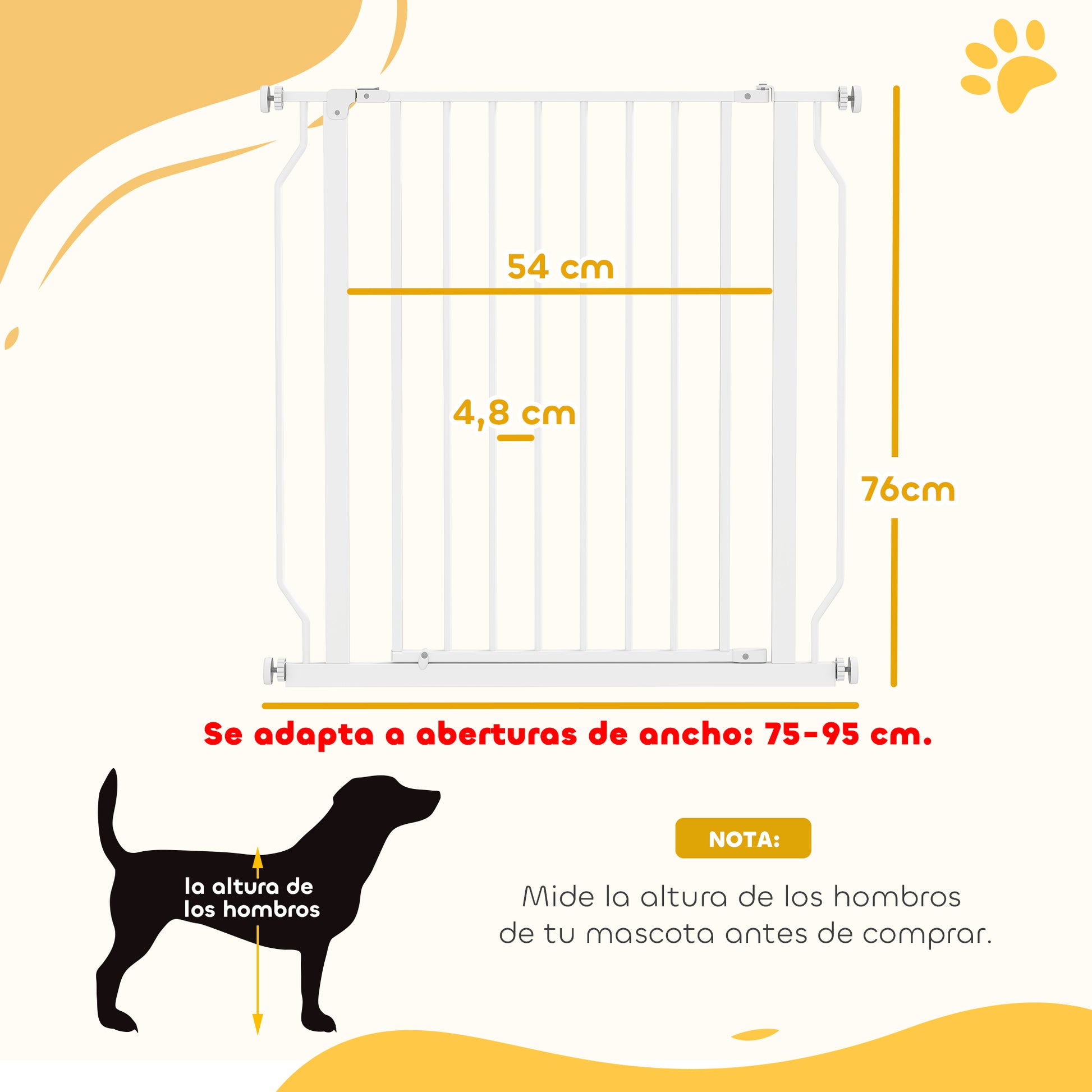 Pawhut Barrera De Seguridad Para Puertas Y Escaleras 75-85x76 Cm Blanco_2