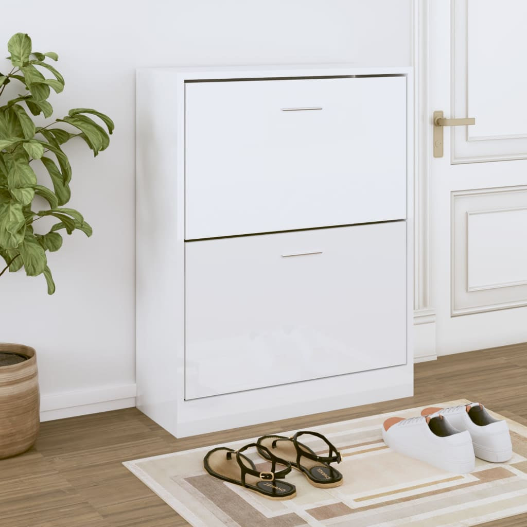 Vidaxl Mueble Zapatero Madera Contrachapada Blanco Brillo 63x24x81 Cm_1