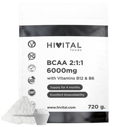 BCAA 2:1:1 6000 mg Hivital 720 gramos de polvo vegano