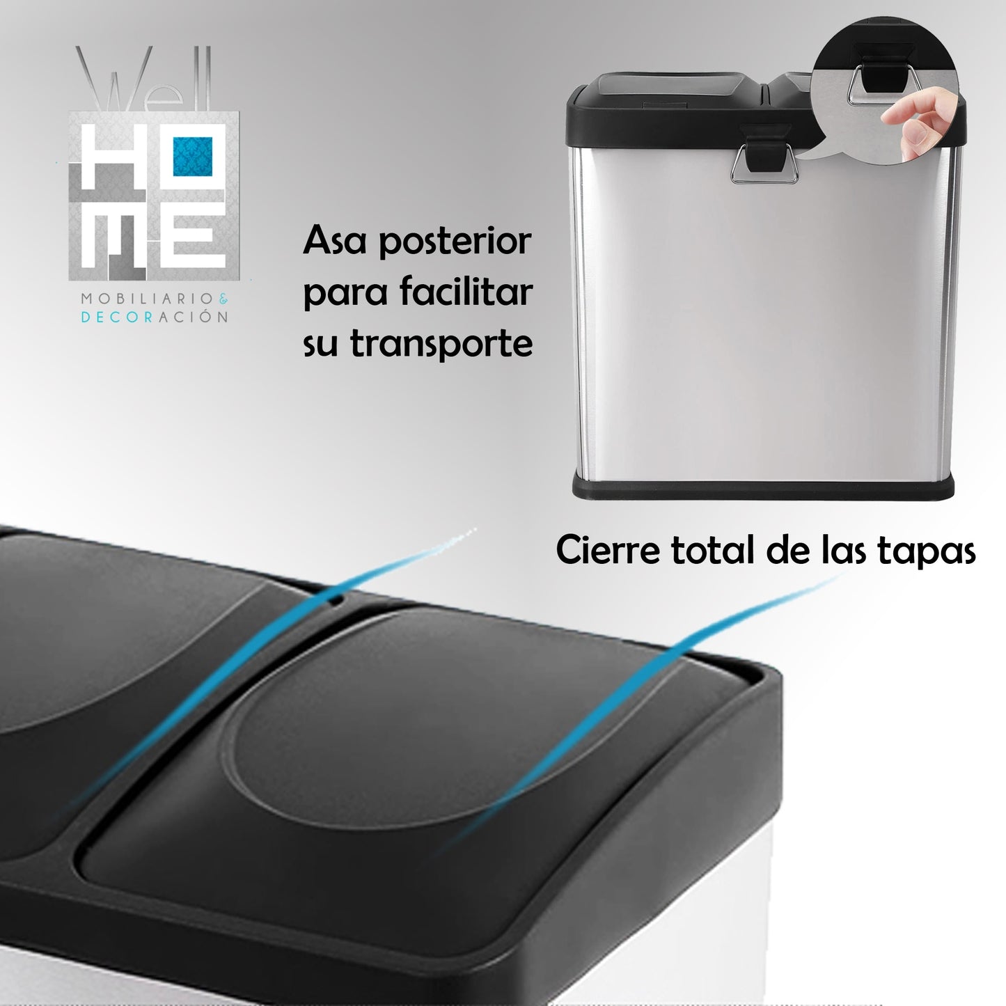 Cubo De Reciclaje Ecológico 30 Litros De 2 Compartimentos, Gran Capacidad, Para Papel, Vidrio Y Plástico
