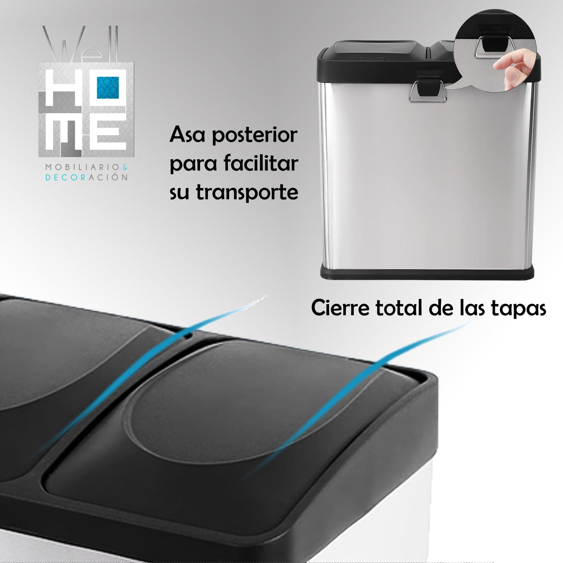 Cubo De Reciclaje Ecológico 30 Litros De 2 Compartimentos, Gran Capacidad, Para Papel, Vidrio Y Plástico