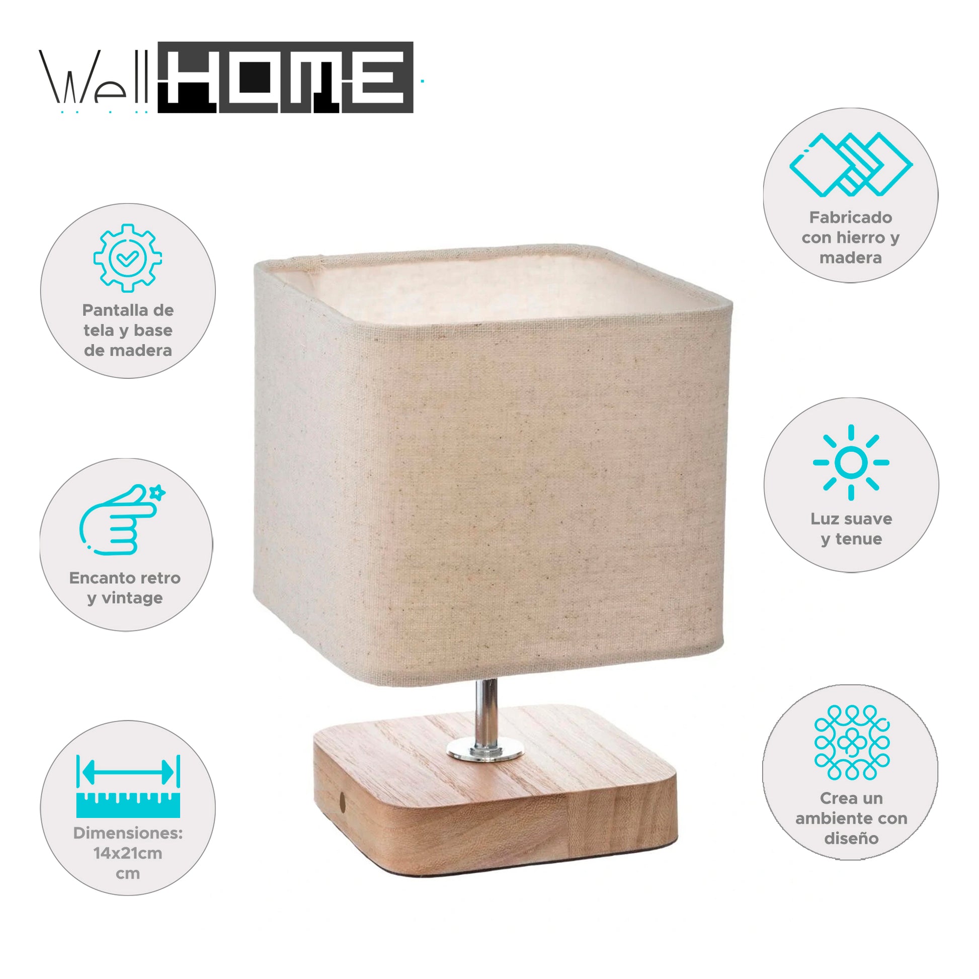 Wellhome Lámpara Sobremesa Madera H.21cm