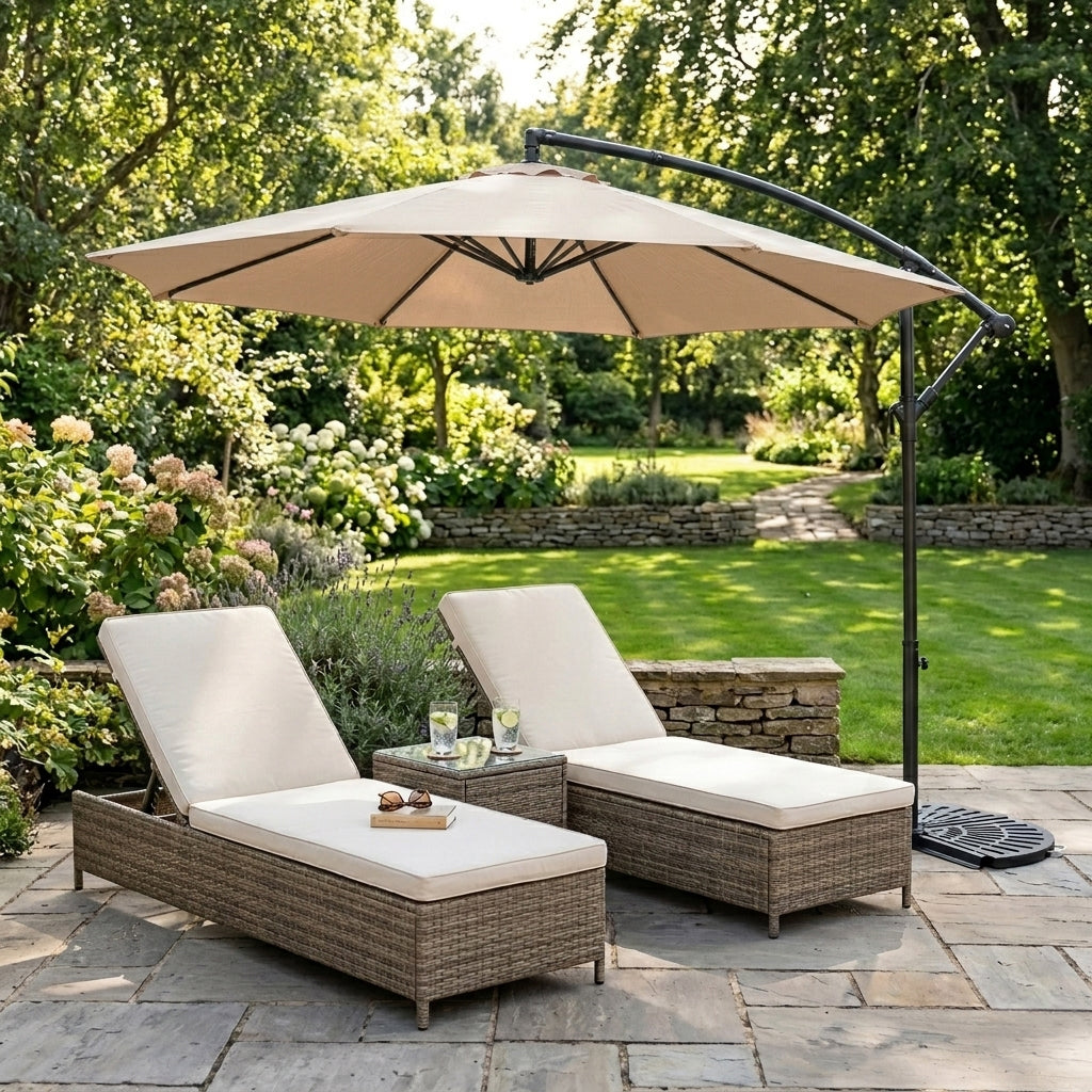 Parasol Excéntrico De 3 M Con Base De Medio Abanico – Beige_3