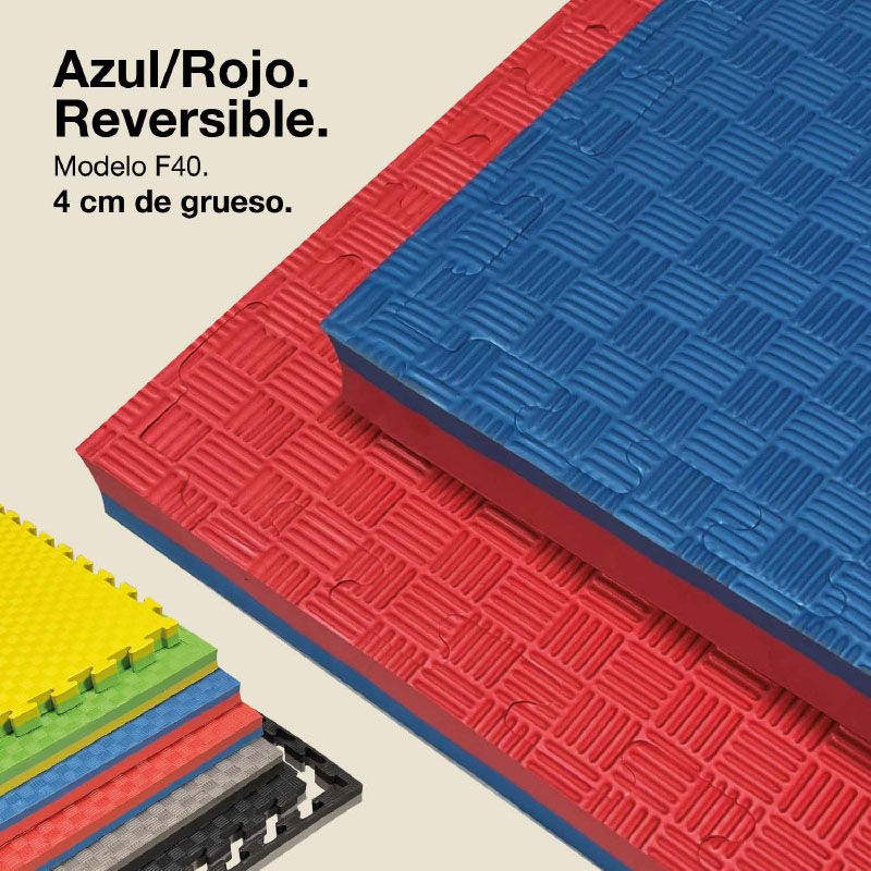 Jowy Tatami Puzzle 4cm 100x100cm, Pack 4 Unidades – Superficie 5 Líneas Azul/rojo_0
