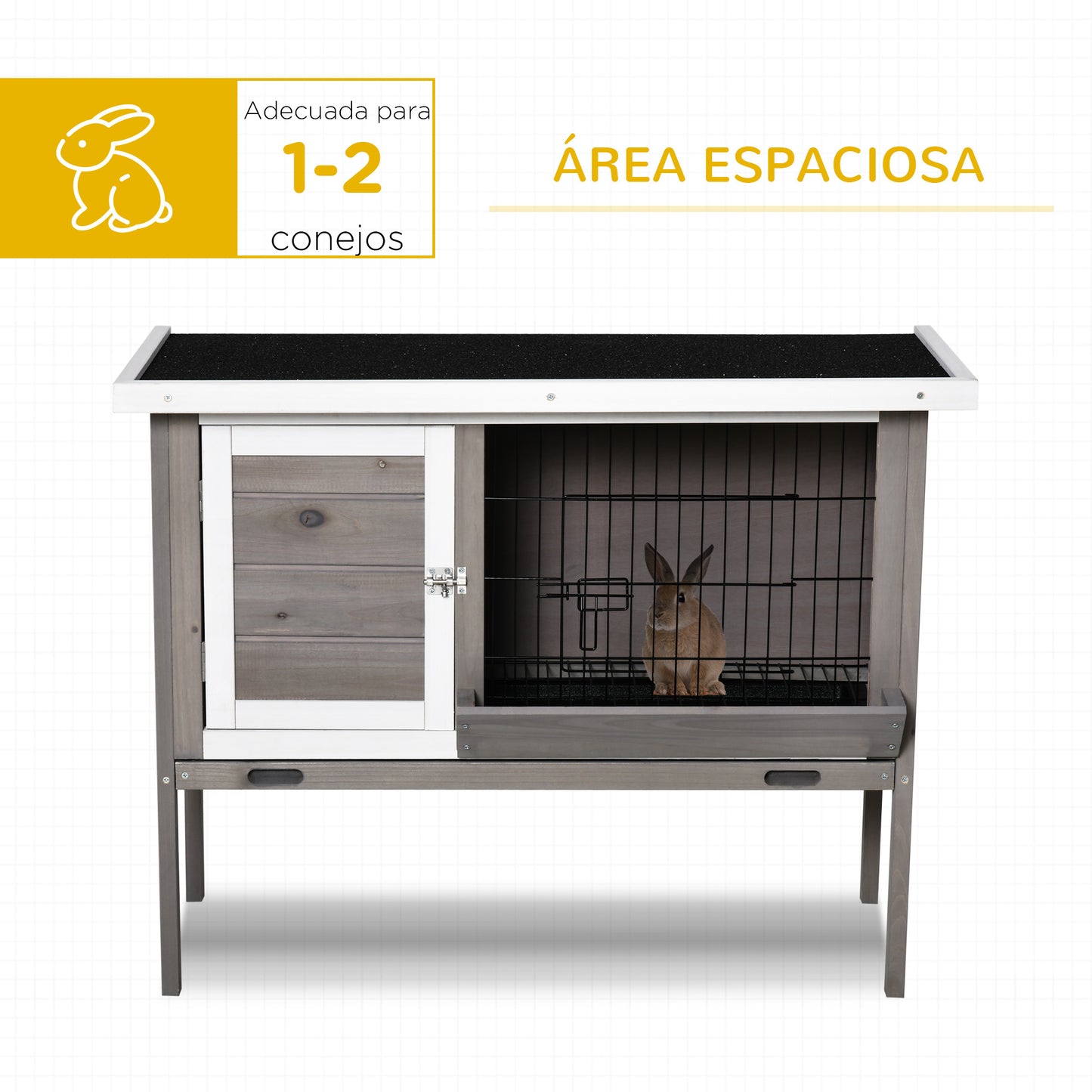 Pawhut Conejera De Madera Exterior Jaula Elevada Para Conejos Con Techo Abatible_3
